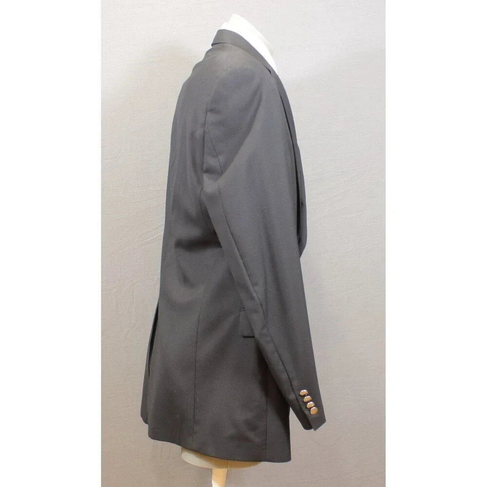 Hart Schaffner Marx Navy Blue Solid Wool Blazer Sport Coat 2 Silver Btn USA 44L